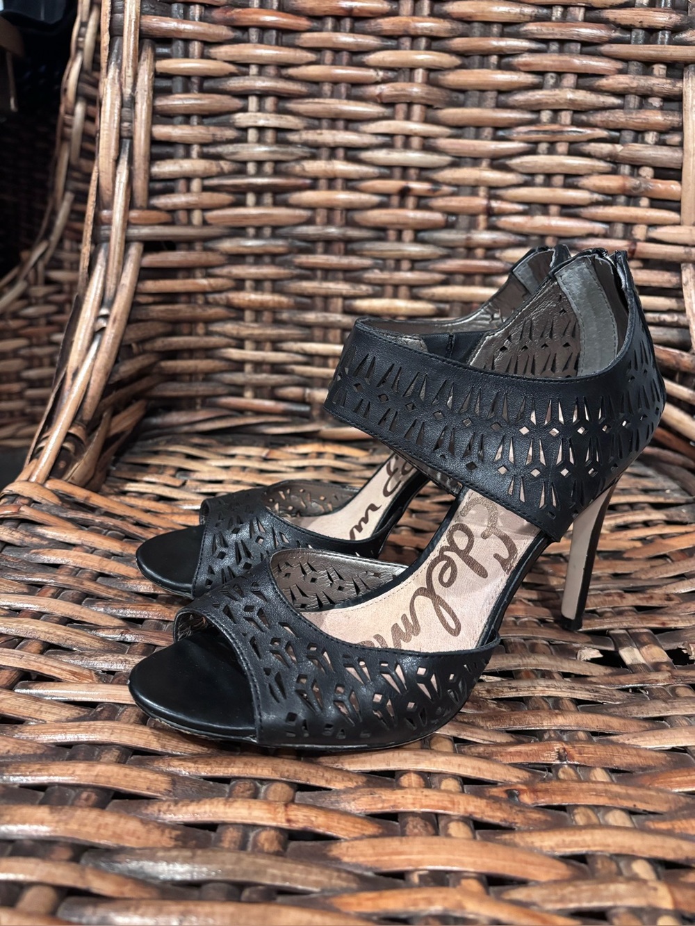 Sam Edelman Black Laser-Cut Ankle-Strap Stiletto Heels in size 10 - Picture 6 of 13